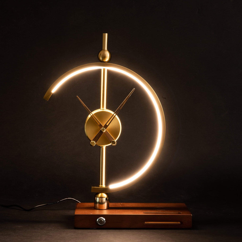Table Lamp Modern Wood Clock Charger Light