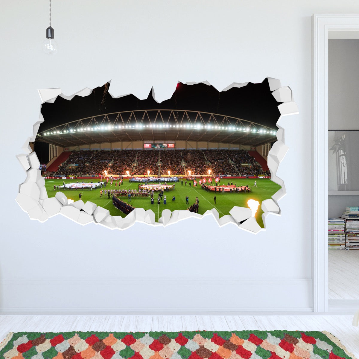 Wigan Warriors Rugby Club Night Time Stadium Smashed Wall Sticker