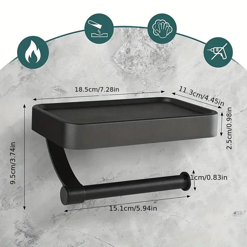 Toilet Roll Holder with Black Metal Shelf