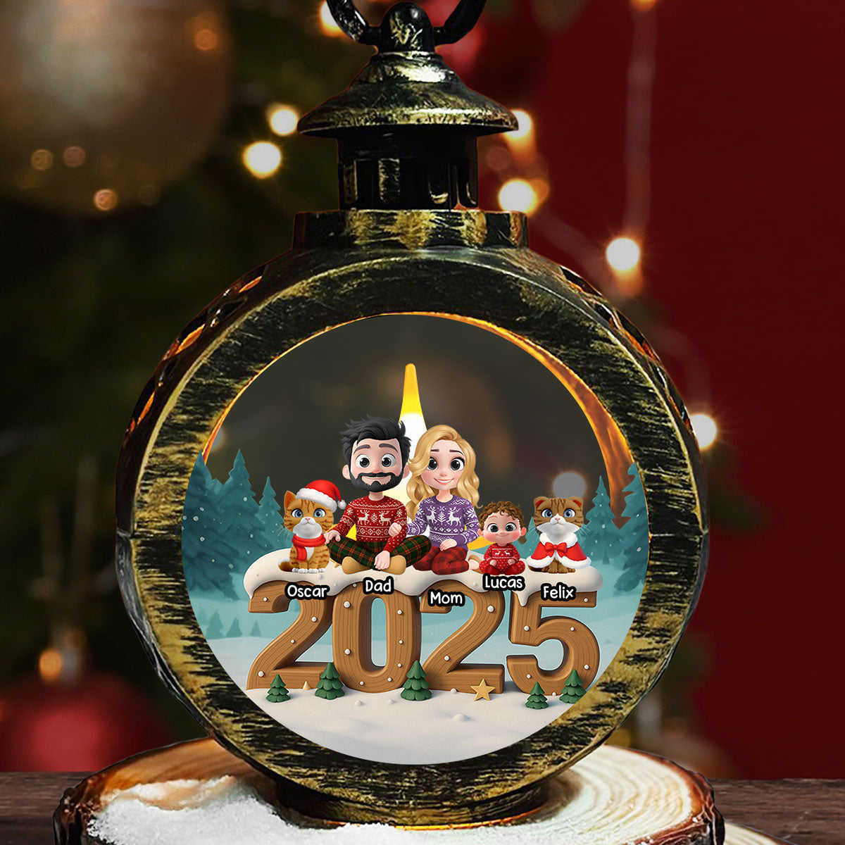 As A Family Now With Cats - Personalized Custom 3D Effect Christmas Lantern
