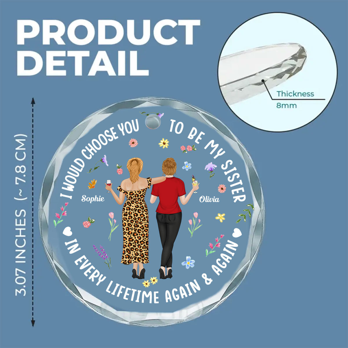 Always Choose You Sisters - Personalized Custom Glass Ornament