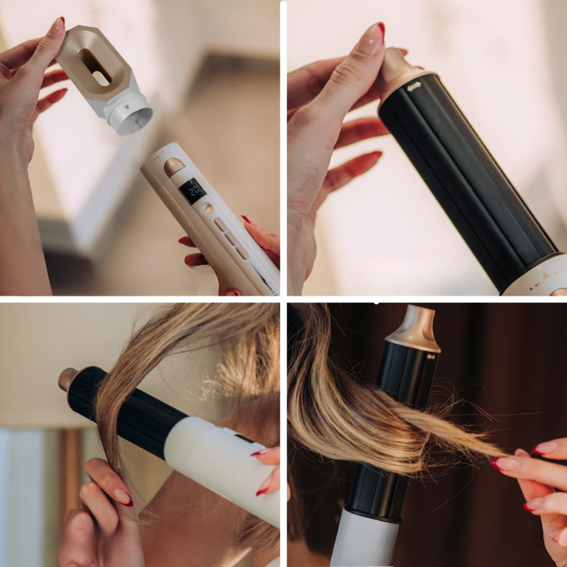Hair Dryer Brush with Curling and Volume Attachments
