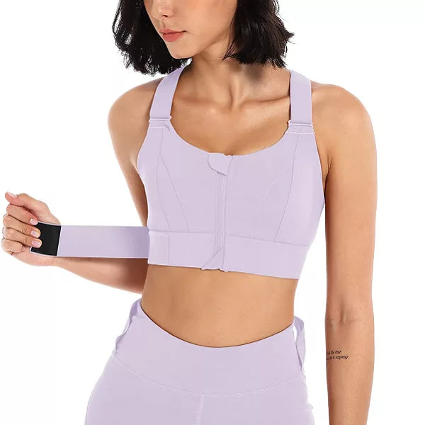 Sports Bra with Zip Front and Adjustable Straps