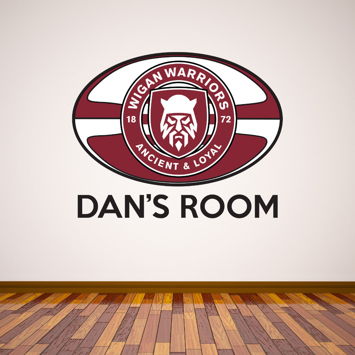Wigan Warriors Rugby Ball & Crest Personalised Wall Sticker