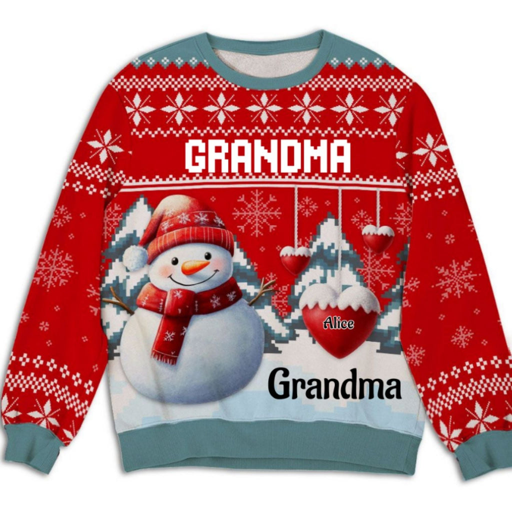 Snowman Kid And Grandma - Personalized Custom All-Over-Print Sweatshirt